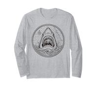 Vintage Great White Shark Nautical Marine Map Art Long Sleeve T-Shirt