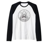 Vintage Great White Shark Nautical Marine Map Art Raglan Baseball Tee