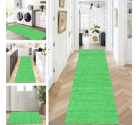 Vintage Green Abstract Non-Slip Runner Rug 90 x 180 cm - Washable Kitchen, Hallway & Living Room Mat, Perfect for Corridors & Bedroom, Sold by the Metre