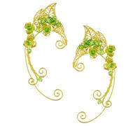 Vintage Green Alloy Ear for Women, Non Piercing Decorative | Elegant Clip on Style, Lightweight Comfort, for Weddings and Special Occasions, Golden Finish