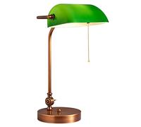 Vintage Green Bankers Desk Lamp - Traditional Solid Wood Table Light with Glass Shade - Elegant Reading Lamp for Office & Home Decor - Antique Style (Type A)