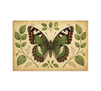 Vintage Green Butterfly Botanical Wall Art, Antique Parchment Insect Leaf Illustration Canvas Printed Posters, Rustic Art for Living Room Study Bedroom Decor 20x30inch