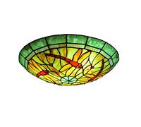 Vintage Green Dragonfly Ceiling Light Flush Mount,Tiffany Style Round Ceiling Lamp, E27 Bulb, Dimmable Hallway Decoration Ceiling Lighting Fixtures for Bedroom Living Room Bathroom,30cm