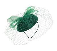Vintage Green Fascinator Headband for Wedding Cocktail Parties | Polyester and Metal Build, Mesh Veil with Rhinestone Bow, for Performers