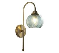Vintage Green Glass Wall Light - Brushed Brass & Gold Sconce - Large Globe - Mid Century Modern - Unique Bathroom Wall Lamps