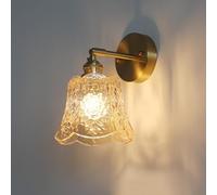 Vintage Green Glass Wall Sconce - Gold Straight Arm Industrial Antique Bathroom Wall Light Fixture with Amber Glass, Modern Bedside Wall Lamp for Bedroom, Living Room, Farmhouse, Hallway(Amber)