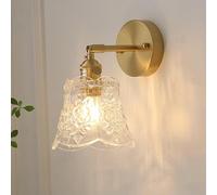 Vintage Green Glass Wall Sconce - Gold Straight Arm Industrial Antique Bathroom Wall Light Fixture with Amber Glass, Modern Bedside Wall Lamp for Bedroom, Living Room, Farmhouse, Hallway(Clear)