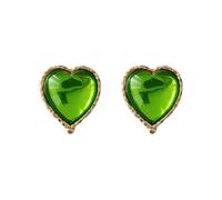 Vintage Green Heart Stud Earrings for Women Gold-Toned Silver Post Elegant Love Hearted Studs Earring Antique Christmas Festival 60s 70s 80s Birthday Dress Accessories Jewelry