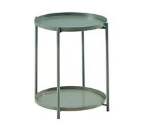 Vintage Green Industrial Round End Table 2 Tier Waterproof Side Table Durable Metal Structure Perfect Nightstand for Indoor & Outdoor Use