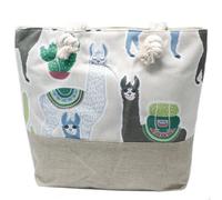 Vintage Green Llama Beach Tote With Rope Handles