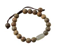 Vintage Green Sandalwood Bracelet Buddhist Bead Wooden Single Loop Adjustable Bracelet Accessories Gift