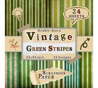 Vintage Green Stripes Scrapbook Paper: 24 Double-Sided Sheets with 12 Patterned Designs for Origami, Crafting Projects, Card Making, Journaling & Mixed Media