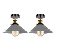 Vintage Grey Cone Ceiling Light 22cm E27 Semi Flush Mount 2 Pack Fixture