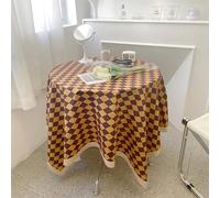 Vintage Grid Checkerboard Table Cover Simple Practical Perfect for Round Dining Table Handmade Tassel Design Short Plush Material (75 * 75cm)