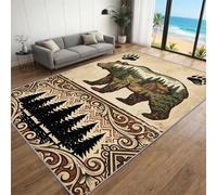 Vintage Grizzly Bear Rug, for Bedroom Rustic Log Cabin Decor Carpet, Nature Landscape Floor Mat with Paw Prints, Soft Non-Slip Washable Rug for Farmhouse & Lodge, Retro Brown Art Rug （90 x 480 cm）