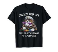 Vintage Grumpy Old Vet Crayons Fueled NO Apologies DD-214 T-Shirt