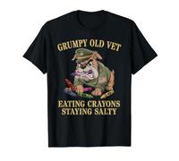 Vintage Grumpy Old Vet EAT Crayons Salty Voluntold Proud Value Graphic T-Shirt, Men, Black, S