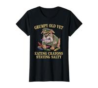 Vintage Grumpy Old Vet EAT Crayons Salty Voluntold Proud Value Graphic T-Shirt, Women, Black, S