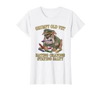 Vintage Grumpy Old Vet EAT Crayons Salty Voluntold Proud Value Graphic T-Shirt, Women, White, S