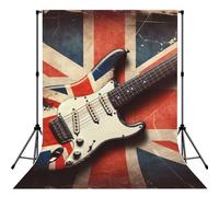 Vintage-Guitar-British-Flag 5x7ft Photography Backdrop, Photo Background With Rod Pocket, Foldable Studio Backdrop For Birthday, Wedding, Party Decoration