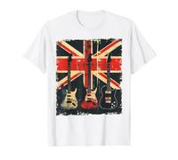 Vintage Guitar British Jack Union Flag Rock Guitarist Value Graphic T-Shirt, Men, White, M