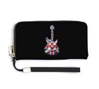 Vintage Guitar British Jack Union Flag Womens Wristlet Wallet Leather Long Purse Card Holder Clutch Handbag