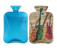 Vintage Guitar Hot Water Bottle with Cover, Music Guitar Pattern 2L Hot Water Bag for Pain Relief, Neck and Shoulder, Hand Feet Warmer