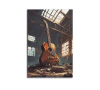 Vintage Guitar In Abandoned Building Wall Art, Nostalgic Decor For Living Room And Music Studio Artistic Wall Mural Modern Hanging Decor Poster16x24inch(40x60cm)
