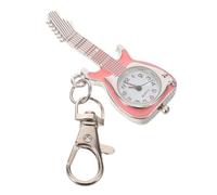Vintage Guitar Shaped Quartz Pocket Watch Keyring for Keys and Lanyards | Pink Retro Clip Design, Reliable Timekeeping for Collectors, Commuters, Home Carry, Valentine’s Day