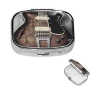 Vintage Guitar Square Metal Pill Box 2 Compartment Cute Travel Pill Organizer Case Portable Medicine Vitamin Organizer Pill Case for Women Men Travel Unique Gift