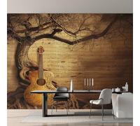 Vintage Guitar Wallpaper, Old Tree Music Sheet Notes Wall Mural for Living Room, Bedroom, Non-Woven Wall Papaer Decoration, Photo Wallpaper & Home Decor, 450x315 cm (WxH) K-MZ&8