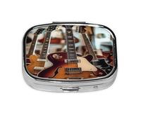 Vintage Guitars Pattern Pill Case Pill Box Travel Pill Organizer Small Square Medicine Box for Purse & Pocket Gifts