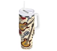 Vintage Guitars Skulls Red Roses 40 Oz Tumbler, Stainless Steel Cup, Insulated Coffee Cups with Lids