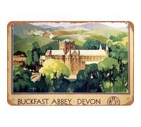 Vintage GWR Buckfast Abbey Devon Railway Poster Metal Sign Retro Wall Decoration Shop bar Living Room Wall Art tin Sign 8X12 Inches