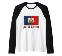 Vintage Haiti Flag Day Ayiti Cheri Proud Haitian Distressed Raglan Baseball Tee