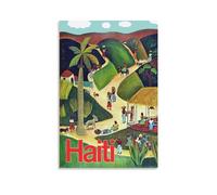 Vintage Haiti Travel Poster Haitian Village Country Fair Coconut Tree Canvas Art Print Office Family Bedroom Decorative Posters Gift Wall Decor Poster 12x18inch(30x45cm) Unframe-style