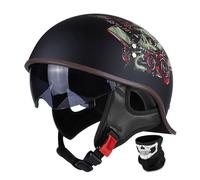 Vintage Half Face Helmet for Motorcycles, DOT ECE Certified Open Face Helmet with Built-in Sun Visor, Quick Release Buckle for Adults Men Women Scooter(F,XXL(63~64cm))