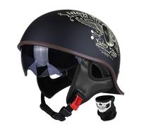 Vintage Half Face Helmet for Motorcycles, DOT ECE Certified Open Face Helmet with Built-in Sun Visor, Quick Release Buckle for Adults Men Women Scooter(D,L=(59~60cm))