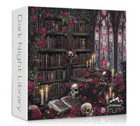 Vintage Halloween 1000 Piece Puzzle for Adults, PICKFORU Horror Skull Puzzle Bookshelf Flower, Gothic Library Jigsaw Puzzle Scary Aesthetic