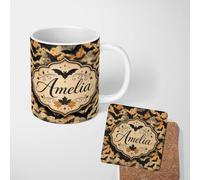 Vintage Halloween Bats in Ceramic Mug Large Handle Personalised Custom Name