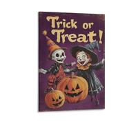 Vintage Halloween Clown Skeleton Retro Trick Or Treat Jack O Lanterns 1950s Wall Art Paintings Canvas Prints Poster Artwork for Living Room Bedroom Bathroom Office Home Decor 12x18inch(30x45cm)
