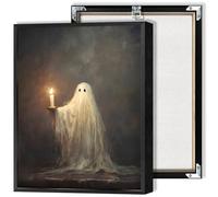 Vintage Halloween Cute Ghost Wall Art Halloween Ghost Holding Candle Canvas Posters Victorian Goth Dark Academia Horror Prints Painting For Living Room Bedroom Wall Decor 12x16in Unframed