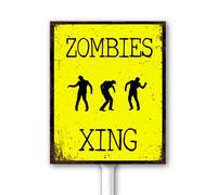 Vintage Halloween Decor Sign for Outdoor Zombies Xing Sign Beware of Zombies Area Crossing 12x15 CM Rust Free Aluminum Plaque Weatheproof Easy to Install