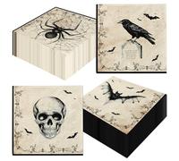 Vintage Halloween Decorations - 48Pcs Gothic Theme Bat Spider Crow Skull Paper Napkins for Retro Halloween Party Supplies