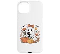 Vintage Halloween Ghost Holding Cat Groovy Flora Women Kids Case for iPhone 15 Plus