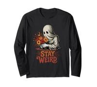 Vintage Halloween Ghost with Flowers Stay Weird Long Sleeve T-Shirt