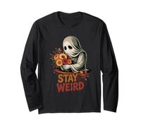 Vintage Halloween Ghost with Flowers Stay Weird Long Sleeve T-Shirt