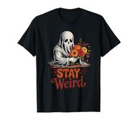 Vintage Halloween Ghost with Flowers Stay Weird T-Shirt