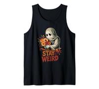 Vintage Halloween Ghost with Flowers Stay Weird Tank Top