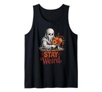 Vintage Halloween Ghost with Flowers Stay Weird Tank Top